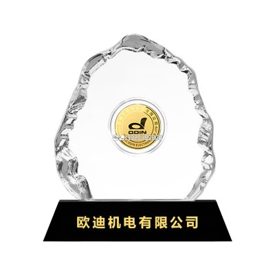 水晶冰山银币纪念牌公司上市纪念品礼品定制三十周年礼品员工奖杯
